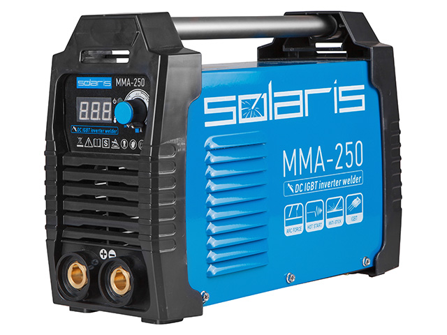 Инвертор сварочный SOLARIS MMA-250 (230В, 20-250 А, 67В, электроды диам. 1.6-5.0 мм, вес 5.0 кг) - фото