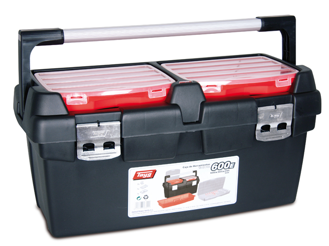 Ящик для инструмента пластмассовый 60x30,5x29,5см (с лотком и органайзером) (алюм.рукоятка, мет. замки) (TAYG) - фото