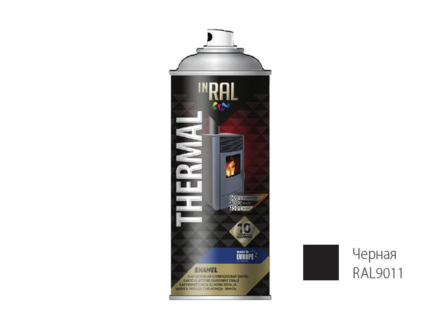 Краска-эмаль аэроз. термостойкая силиконовая черный INRAL 400мл (9011) (Цвет черный мат.)