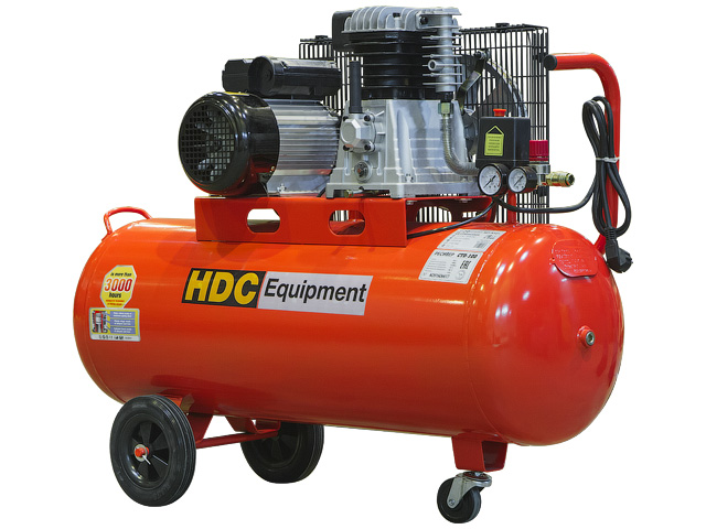 Компрессор HDC HD-A101 (396 л/мин, 10 атм, ременной, масляный, ресив. 100 л, 220 В, 2.20 кВт) - фото