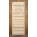 Дверь для бани деревянная глухая с рисунокм 1900х700мм