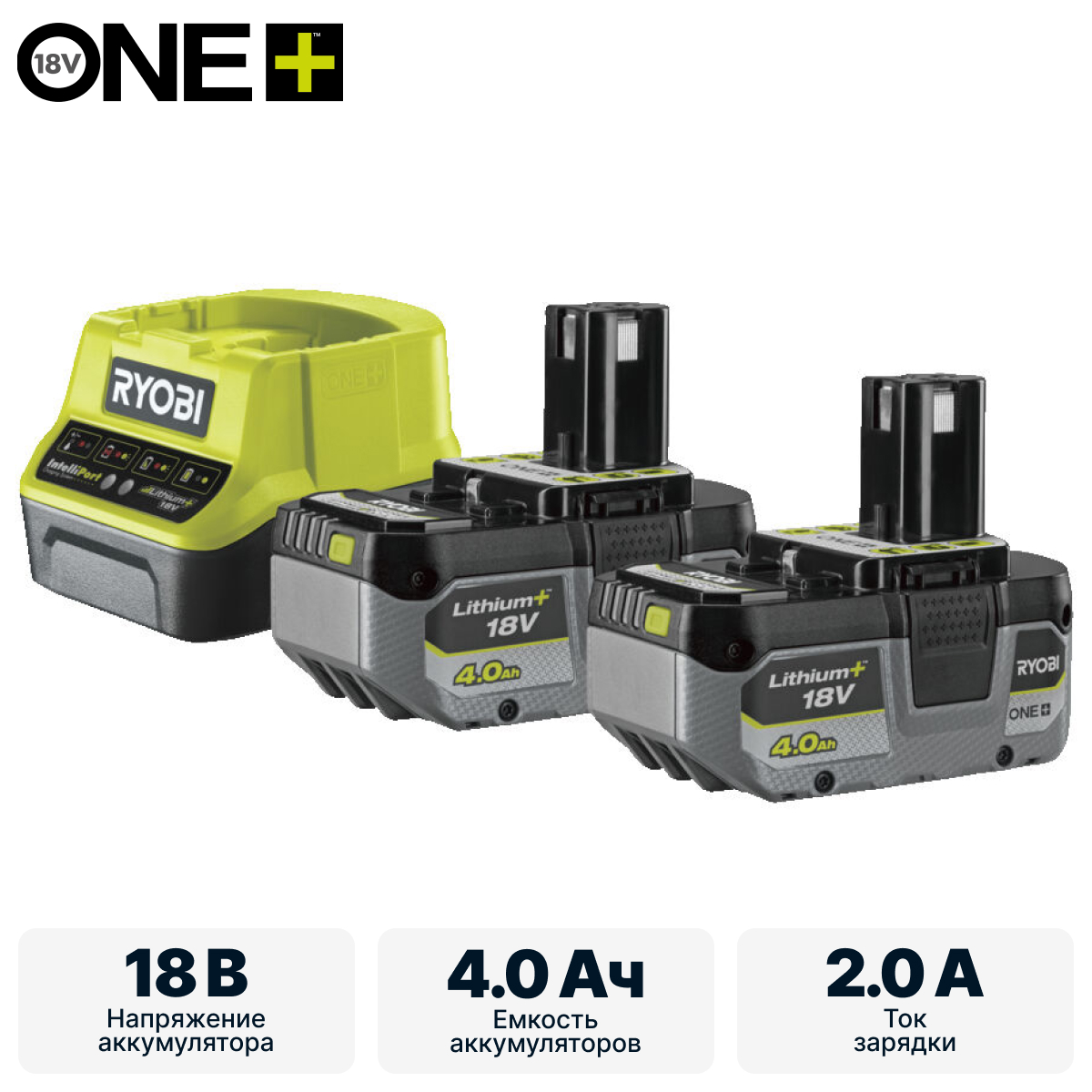 ONE + / Аккумулятор (2) с зарядным устройством RYOBI RC18120-240X - фото