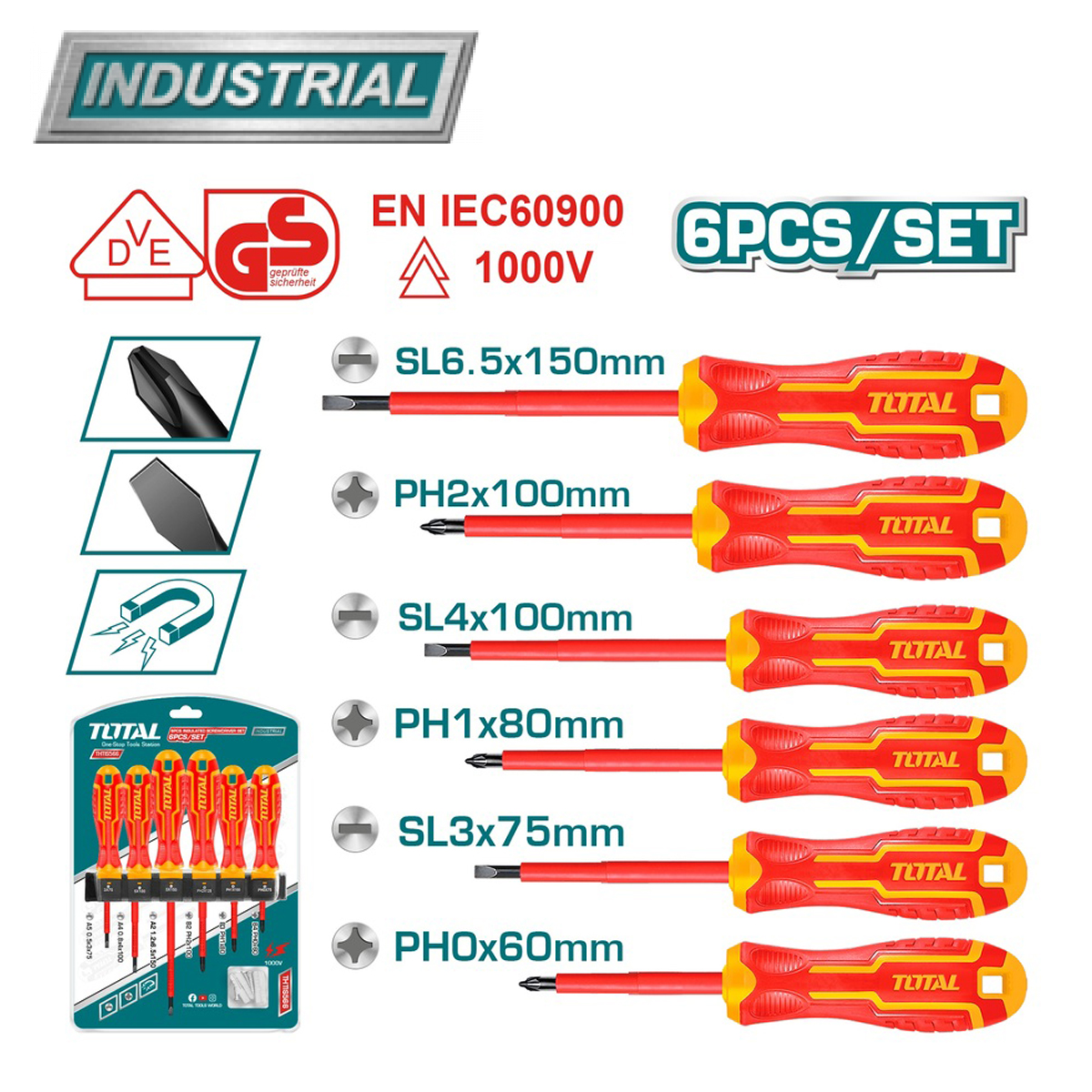 Набор отверток диэлектрических TOTAL THTIS566 (6 шт) - фото