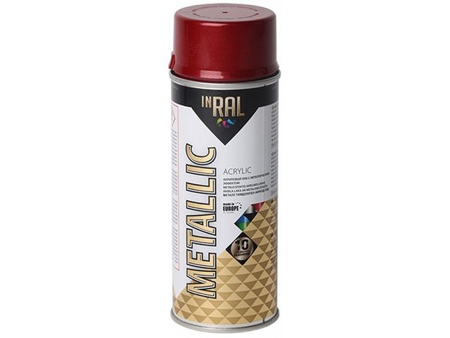 Лак на акриловой основе красный INRAL METALLIC SPRAY 400мл (Цвет красный.) - фото