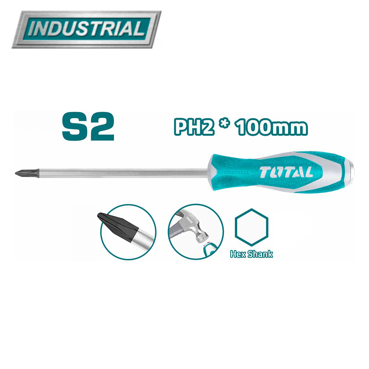 Отвертка крестовая PH2 100 мм ударная TOTAL THTGTSPH2100 - фото