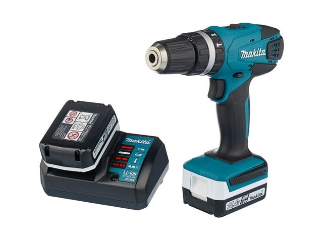 Аккум. ударная дрель-шуруповерт MAKITA HP 347 DWE в чем. (14.4 В, 2 акк., 1.5 А/ч Li-Ion, 2 скор., 30 Нм, шурупы до 13 мм, сверление в металле до 8 мм - фото