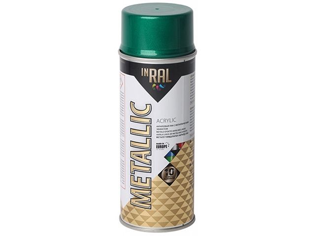 Лак на акриловой основе зеленый INRAL METALLIC SPRAY 400мл (Цвет зеленый.) - фото