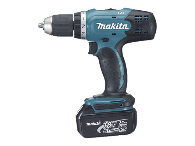 Аккум. ударная дрель-шуруповерт MAKITA LXT DHP 453 SYE в чем. (18.0 В, 2 акк., 1.5 А/ч Li-Ion, 2 скор., 42 Нм, шурупы до 13 мм, сверление в металле до - фото