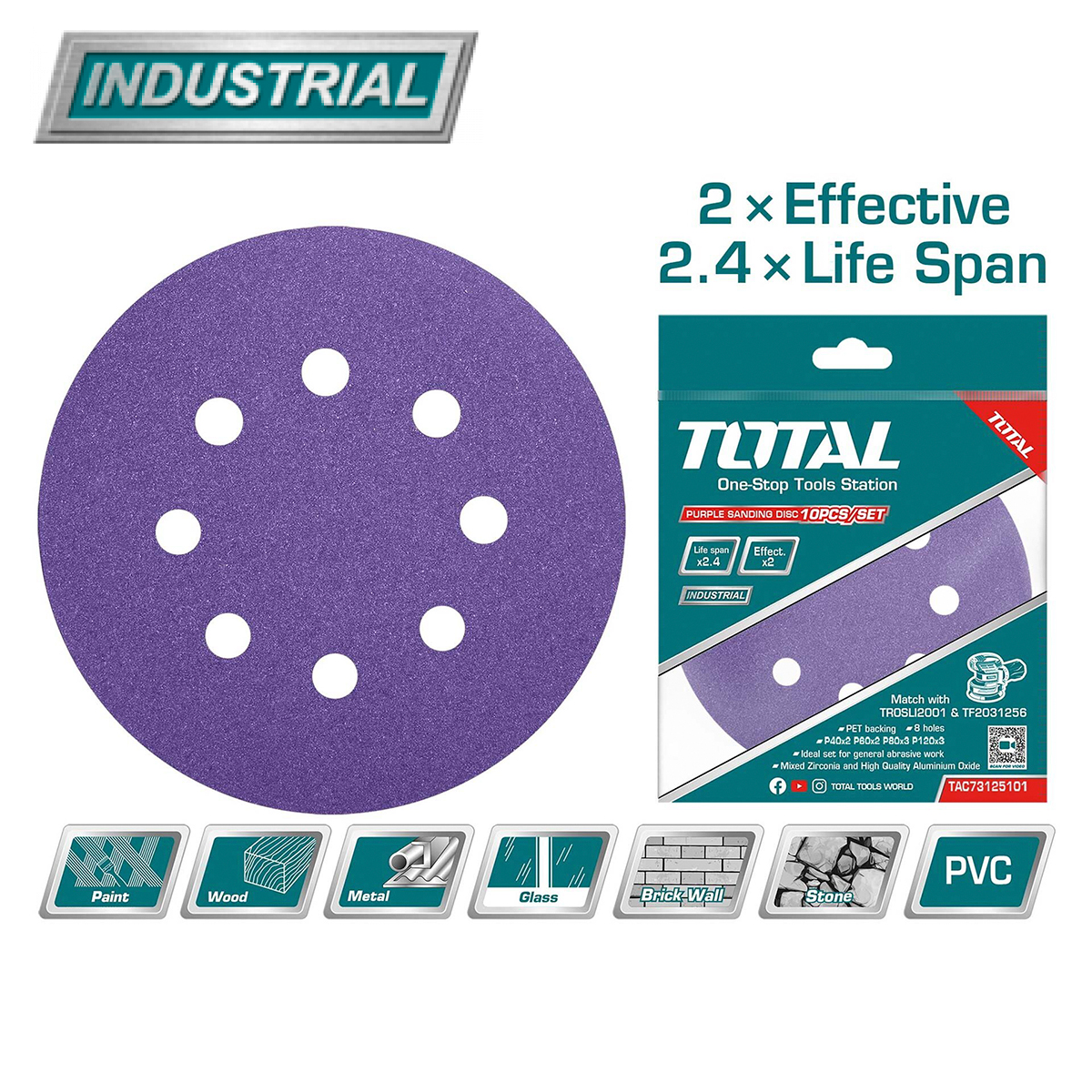 Набор шлифовальных кругов 125 мм TOTAL TAC73125101 (10 шт) - фото