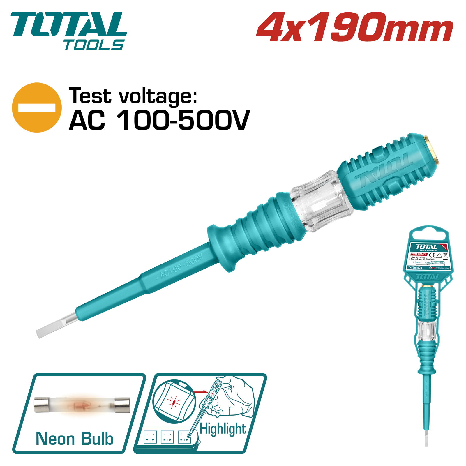 Отвертка индикаторная 4x190 мм TOTAL THT291908 - фото