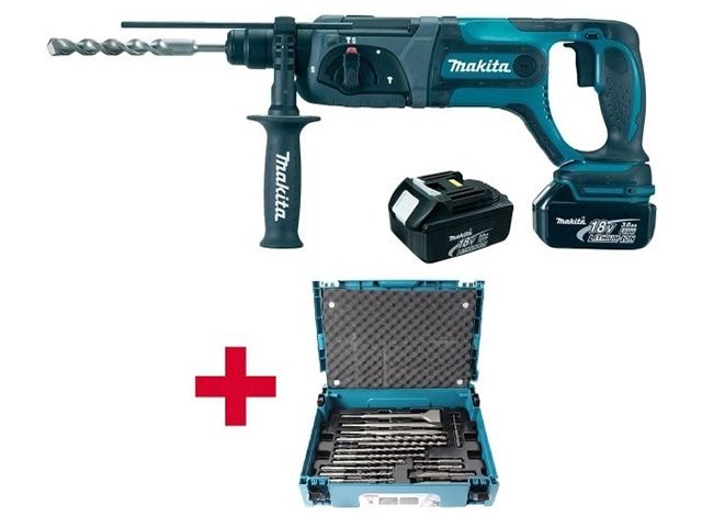 Аккум. перфоратор MAKITA LXT DHR 241 RFE в чем. + Набор насадок MAKITA 17 шт. (B-53877) (18.0 В, 2 акк., 3.0 А/ч Li-Ion, 1.9 Дж, вес 3.2 кг,) - фото