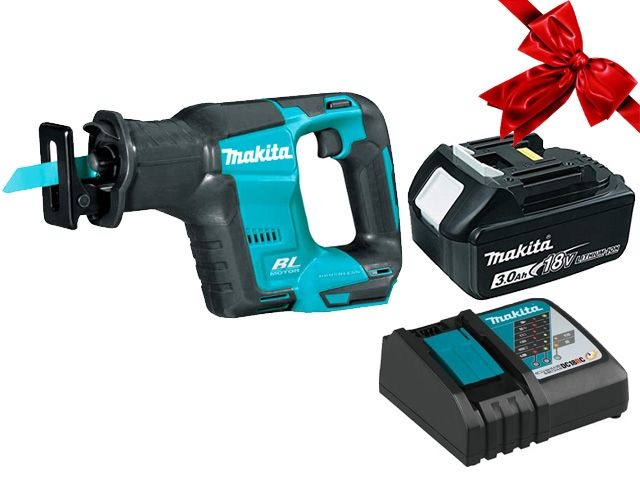 Аккум. сабельная пила MAKITA LXT DJR 188 Z в кор. + АКЦИЯ (BL1830B + DC18RC) (18.0 В, 1 акк., 3.0 А/ч, Li-Ion, дерево до 255 мм, металл до 20 мм) - фото