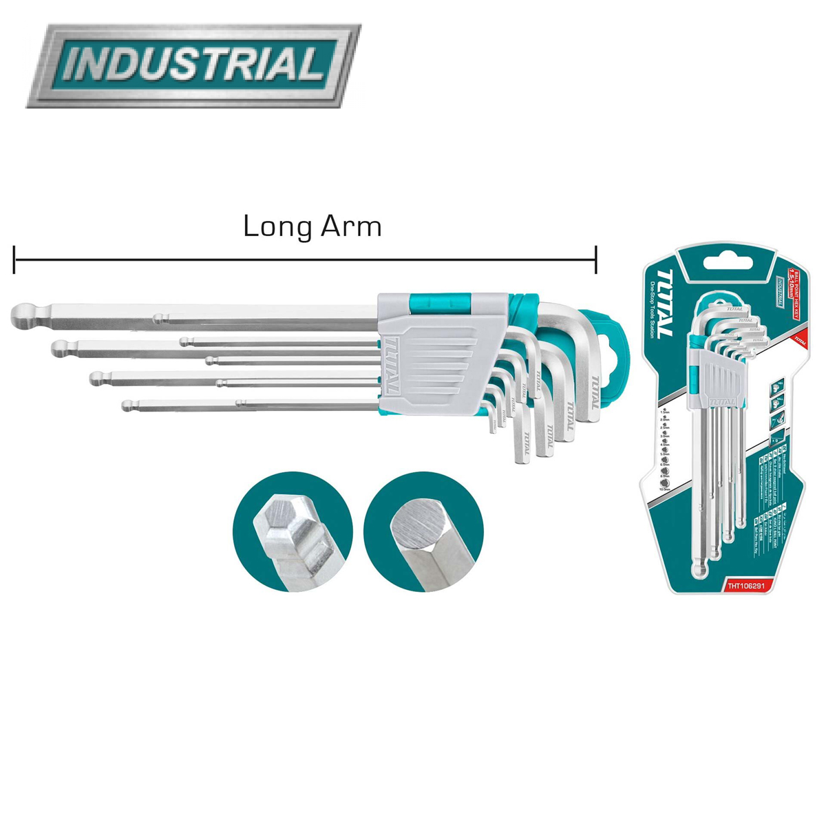 Набор ключей шестигранных со сферической головкой 1,5-10 мм длинных TOTAL THT106291 (9 шт) - фото