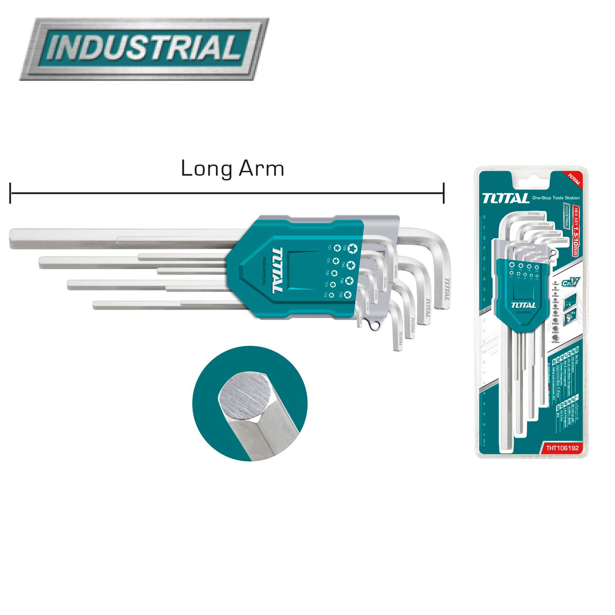 Набор ключей шестигранных 1,5-10 мм длинных TOTAL THT106192 (9 шт) - фото
