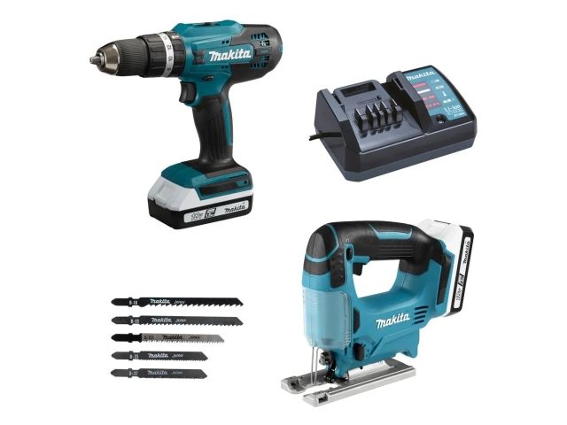 Аккум. дрель-шуруповерт MAKITA HP488D + аккум. лобзик JV183D (в комплекте 2 акум. 1,5А/ч + зарядное+сумка) - фото