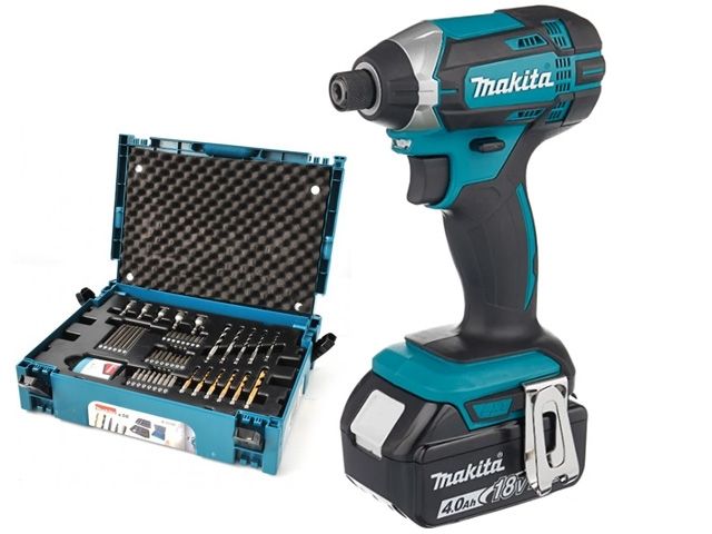 Аккум. шуруповерт MAKITA LXT DTD 152 RME в чем. + Набор оснастки MAKITA 56 предметов (B-53768) (18.0 В, 2 акк., 4.0 А/ч Li-Ion, 1 скор., 165 Нм, шуруп - фото