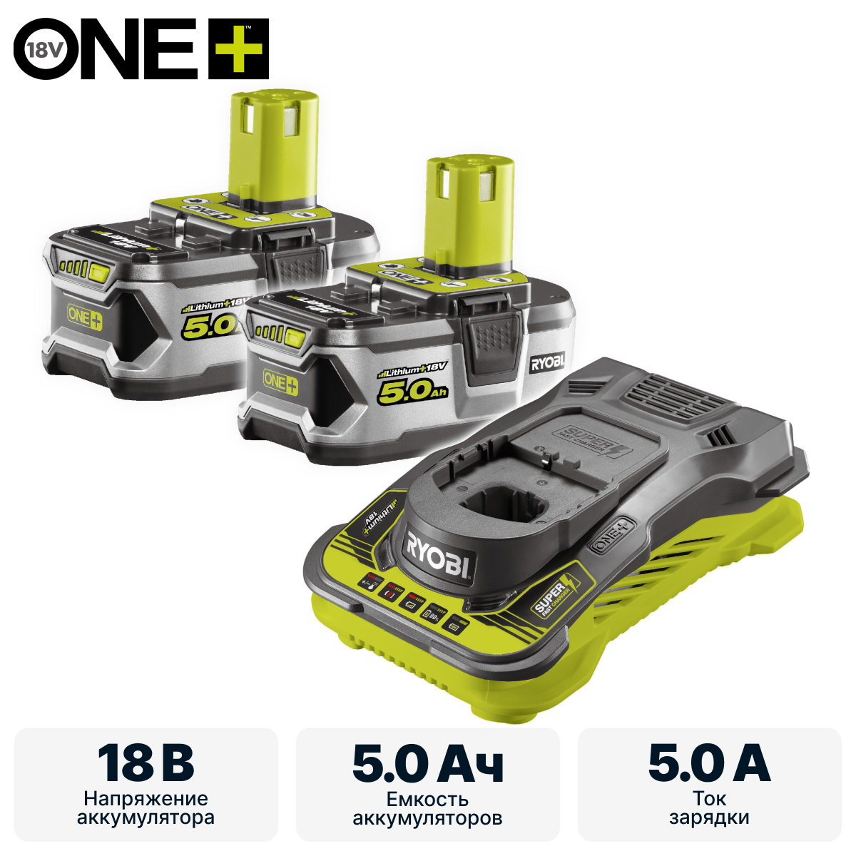 ONE + / Аккумулятор (2) с зарядным устройством RYOBI RC18150-250 - фото