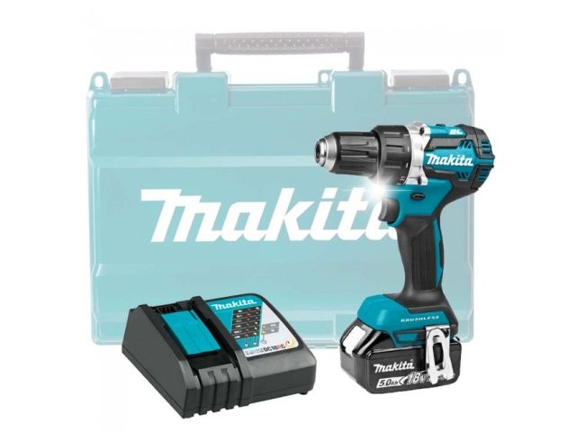 Аккум. дрель-шуруповерт MAKITA LXT DDF484RT в кейсе (18.0 В, 1 акк., 5.0 А/ч Li-Ion, 2 скор., 54 Нм, шурупы до 13 мм) - фото