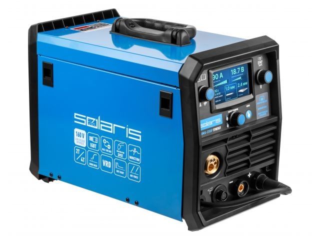 Полуавтомат сварочный Solaris ALUMIG-230DP SYNERGY (230В, MIG/SPOT/FLUX/MMA/TIG/PULSE/DP, синергетич.программы, евроразъем, горелка 3 м) - фото