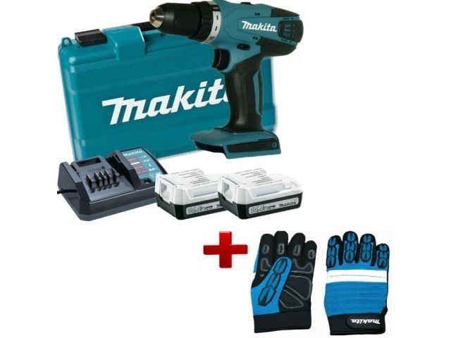 Аккум. дрель-шуруповерт MAKITA DF 347 DWE в чем. + АКЦИЯ (перчатки L Makita) (14.4 В, 2 акк., 1.5 А/ч Li-Ion, 2 скор., 30 Нм, шурупы до 8 мм + Акция   - фото