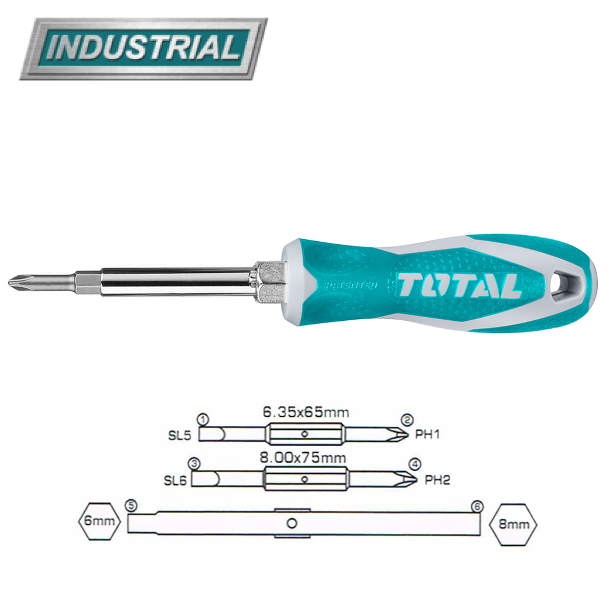 Отвертка 6 в 1 TOTAL THT2506076 - фото