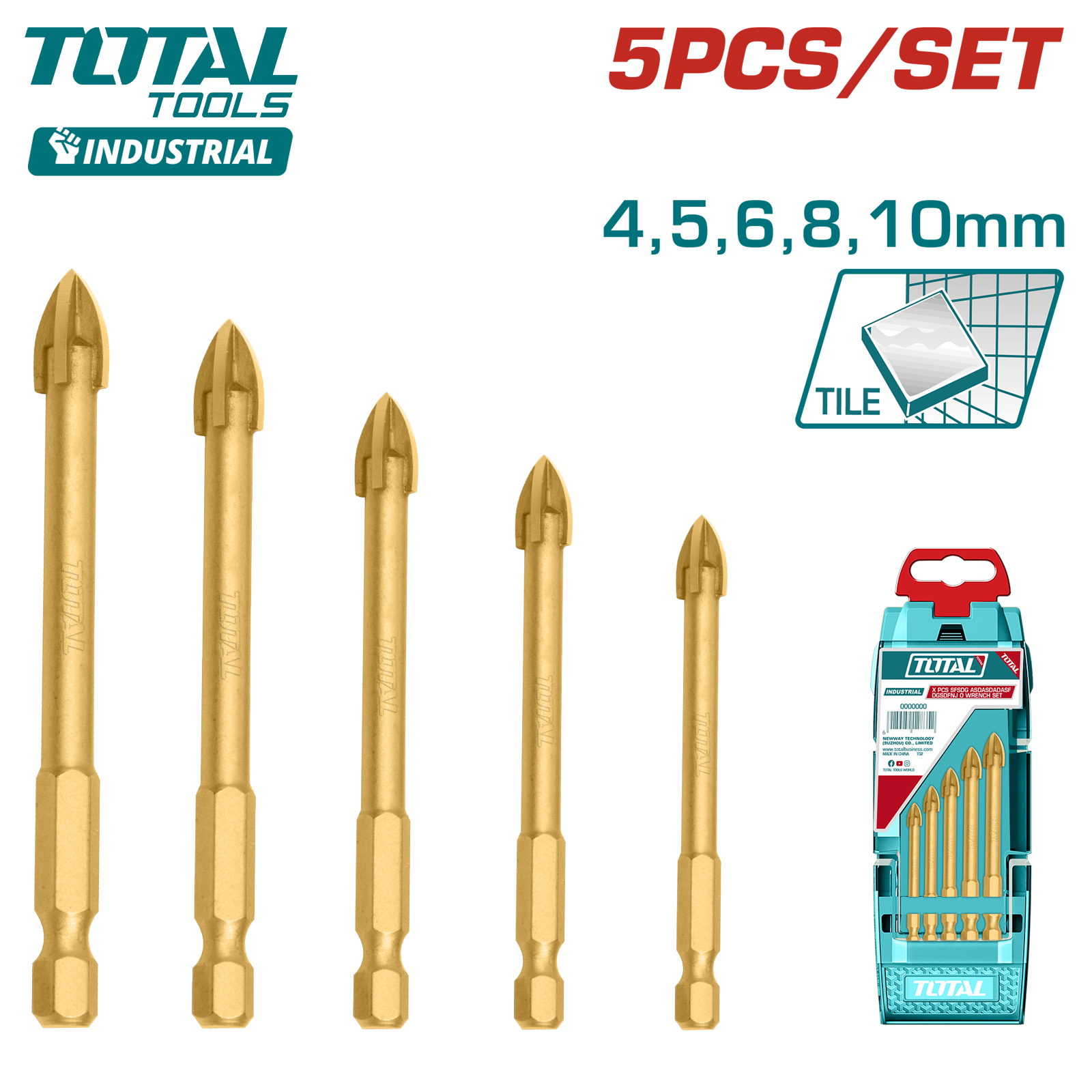 Набор сверл по стеклу TOTAL TACSD7256 (5 шт) - фото